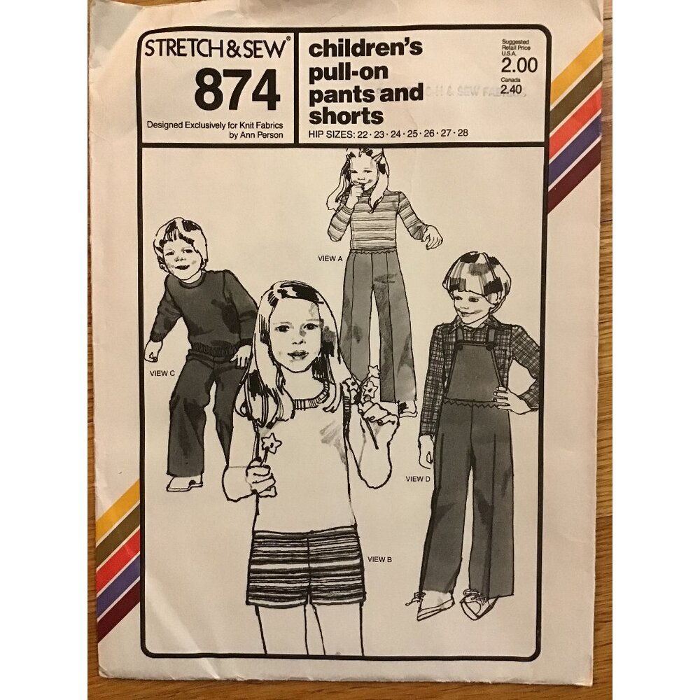 Childrens Pull On Pants and Shorts Pattern Stretch and Sew 874 UNCUT